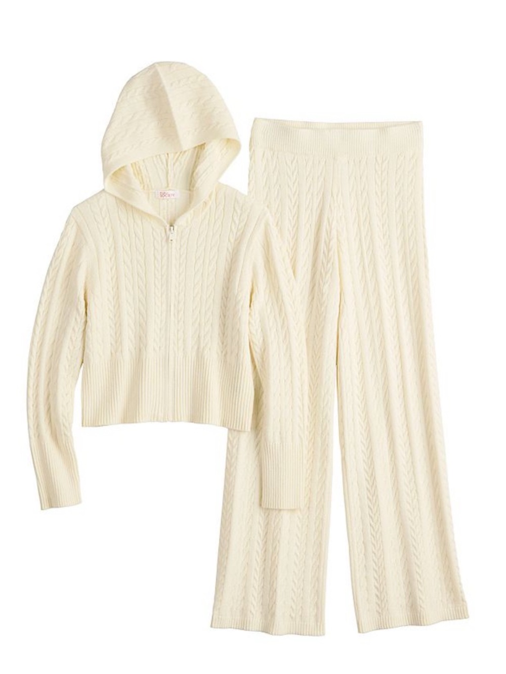 Mini Society Girls Cable Knit Hoodie & Pants 2-pc. Set